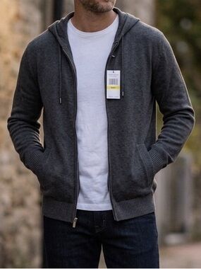 Perry Ellis Men's Charcoal Gray Full-Zip Knit Sweater Hoodie